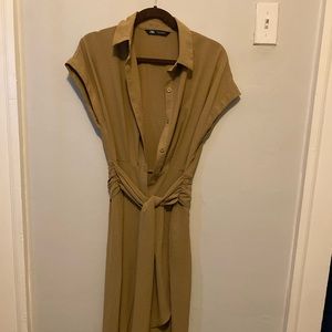 M Zara button down tie wrap shirt dress